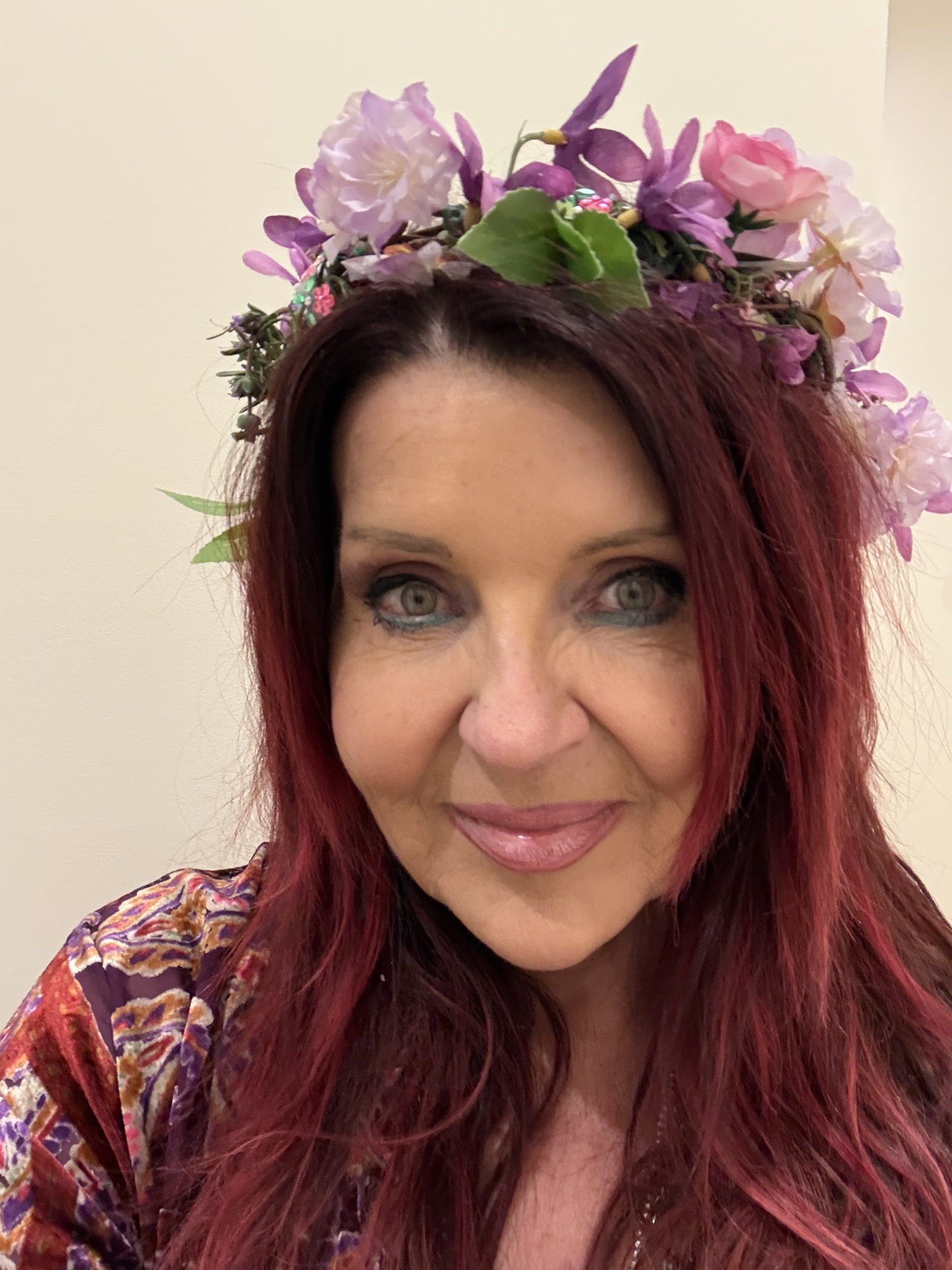 Picture of Colette wearing her flower crown.