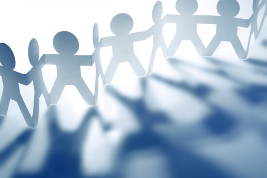 Team,Of,Paper,Doll,People,Casting,Shadows.,Blue,Tone.