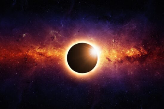 Abstract,Scientific,Background,-,Full,Sun,Eclipse,,Red,Galaxy,In
